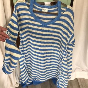 Cold shoulder striped sweater